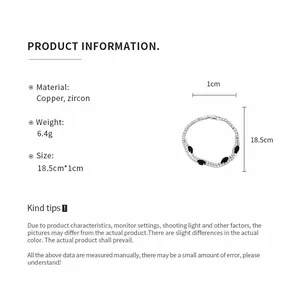 Specifiche dettagliate del prodotto che mostrano le dimensioni e il materiale in zircone.