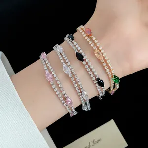 Bracciale a doppio strato placcato oro 18k con zirconi colorati taglio marquise