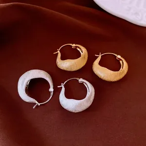 Brushed Round Hoop Earrings For Women Gold Plated Copper Earrings With Silver Earring Post Stylish Fashion Jewelry