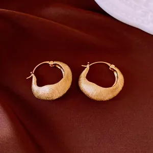 Luxury 18K gold plated brushed hoop earrings with minimalist crescent design for women