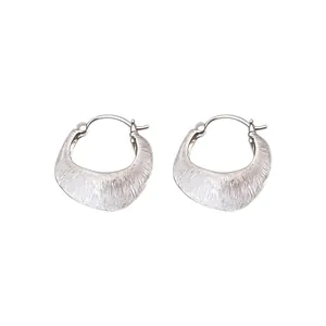 Elegant 18K white gold plated brushed metal hoop earrings with minimalist circular design
