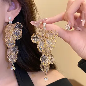 Orecchini a Nappa a Forma di Fiore Esagerati in Stile Vintage Francese Acrilico Con Strass e Bordi Dorati Gioielli da Donna