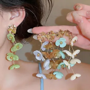 Acrylic Flower Tassel Drop Earrings For Women Niche Design Alloy Sweet Dopamine Style 925 Sterling Silver Earring Post Resort Jewelry
