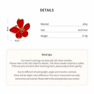 Detailed product specifications for this red oil-dripping flower adjustable open ring.