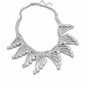 Sparkling rhinestone-encrusted hollow fringe necklace with a silver-tone finish