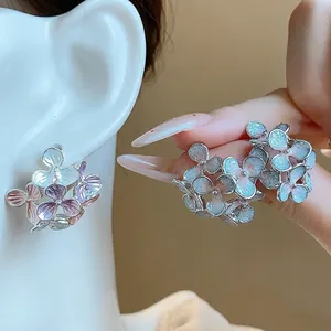 Elegant Floral Stud Earrings For Women Copper 925 Sterling Silver Earring Post Enamel Flower Niche Design Sweet Jewelry
