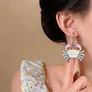 Cute and colorful cartoon crab drip oil hoop earrings with vibrant enamel finish for women