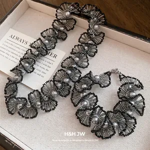 Minimalist Artificial Pearl Scalloped Beaded Lace Necklace Elegant Handmade Floral Choker Bracelet For Women Fashion Jewelry