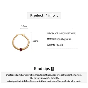 Vintage chunky gold necklace with red oval resin stone, size and weight details