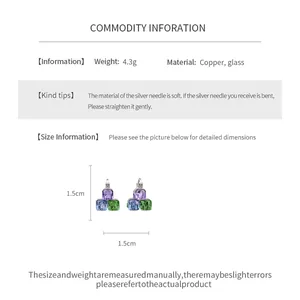 Detailed dimensions and material specifications for geometric colorful glass square earrings