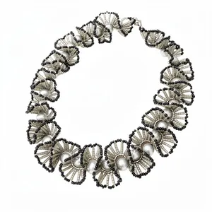 Elegant minimalist pearl beaded lace necklace with sophisticated black and silver design