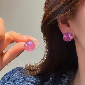 Elegant minimalist round resin stud earrings with a purple gradient translucent finish
