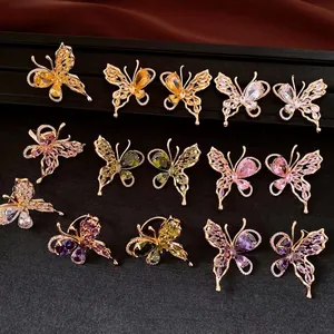 18K Gold Plated Zirconia Butterfly Stud Earrings And Open Ring Vintage Luxury Jewelry Set For Women Daily Party Accessories