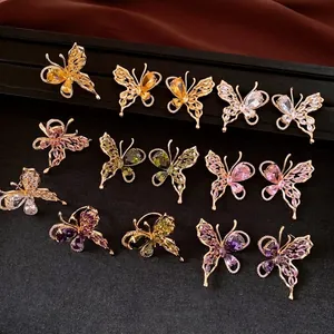 Vintage 18K gold plated butterfly stud earrings with colorful sparkling cubic zirconia