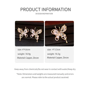 Detail view of 18K gold plated butterfly earrings with size and material specifications