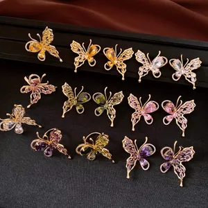 Variety of 18K gold plated butterfly stud earrings with colorful sparkling zircons