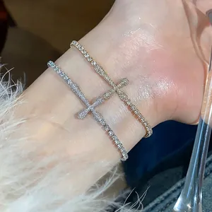 18k gold plated zircon cross bracelet with sparkling stones for a luxurious look