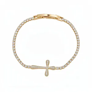 Elegant 18k gold plated zircon cross bracelet for women featuring minimalist design