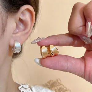 Minimalist 18K Gold Plated Brushed Hoop Earrings For Women Copper Round Ear Buckles With 925 Sterling Silver Earring Post