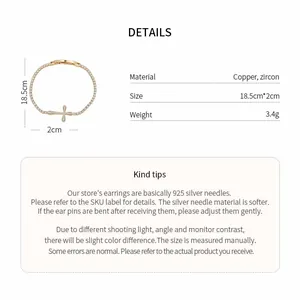 Macro view showing technical details and dimensions of gold plated zircon bracelet