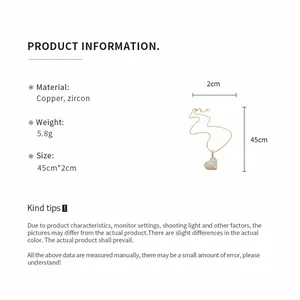 Product detail diagram showing 45cm length and zircon material of heart pendant necklace