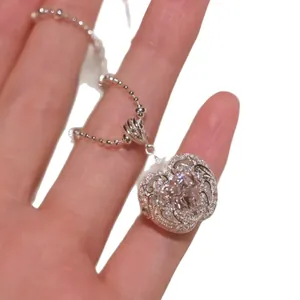Elegant Korean ins style silver necklace featuring a zircon heart apple pendant