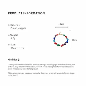 Detailed product specifications for the colorful zircon water drop geometric bracelet