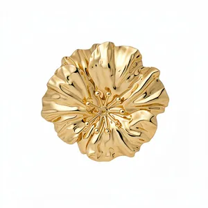 Elegant gold metal wrinkled flower double-layer open bangle bracelet for women jewelry