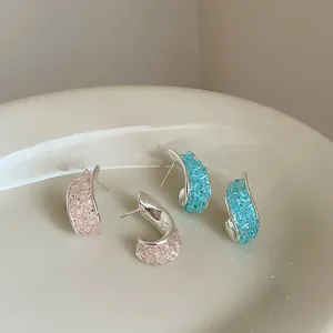 Orecchini a Bottone Geometrici Intrecciati con Strass per Donna Squisiti Orecchini in Rame Rosa Blu Cristallo Moda