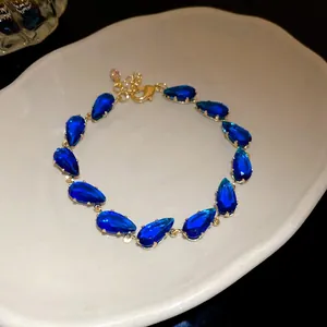 Elegant royal blue teardrop zircon bracelet with gold plating and adjustable chain
