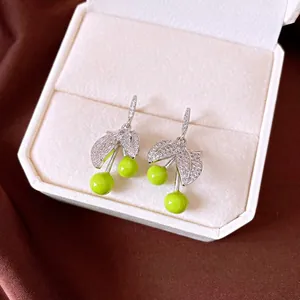 Elegant green zircon fruit earrings with a sweet niche luxury design for women.