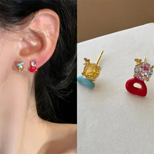 Asymmetric Colorful Zirconia Letter Stud Earrings For Women Exquisite Copper Rhinestone Fashion Jewelry Light Luxury Butterfly Earrings