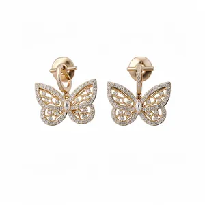 Elegant 18K gold plated butterfly ear clips embellished with clear cubic zirconia