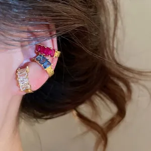 18k gold plated square zircon ear cuffs for non-pierced ears, minimalist fashion jewelry