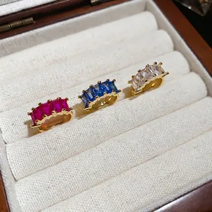 Elegant 18k gold plated ear cuffs set with colorful baguette-cut cubic zirconia stones