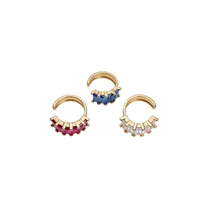 Set of 18K gold plated zircon ear cuffs in blue, red and white for non-pierced ears style