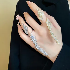 Luxury Copper Zirconia Geometric Leaf Open Ring For Women Vintage Gold Silver Plated Marquise Zircon Fashion Jewelry Gift