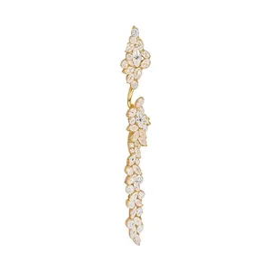 Elegant gold-toned marquise zircon leaf open ring featuring a vintage geometric branch design