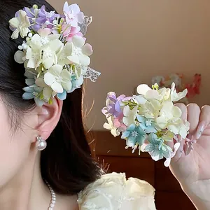 Elegant Sweet Fabric Lace Bow Flower Side Hair Clip Exquisite Floral Duckbill Side Clip Handmade Hair Accessory For Women