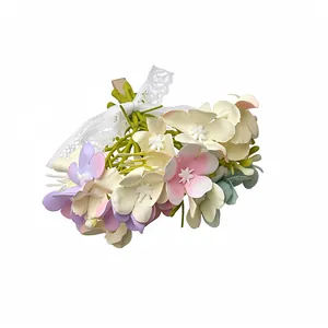 Elegant pastel floral hair clip with white lace bow and exquisite duckbill fastener