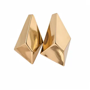 Vintage minimalist gold geometric faceted stud earrings for women with high-end metallic finish