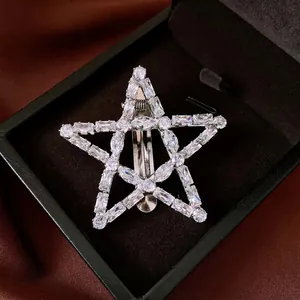 Vintage sparkling zircon star hair clip for women, elegant side hair accessory in gift box