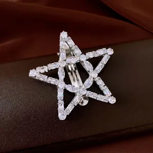 Elegant vintage five-pointed star hair clip with sparkling cubic zirconia for women