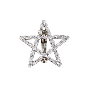 Vintage silver star hair clip with sparkly clear zirconia stones for women's hair styling