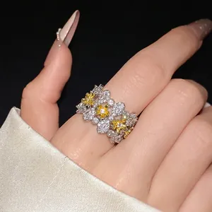 Vintage Luxury Copper Zirconia Flower Open Ring For Women Adjustable Floral Finger Ring Exquisite Fashion Jewelry Party Gift