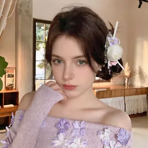 Elegant chiffon flower duckbill hair clip with pearl tassels for women hair style