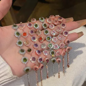 Bracciale Patchwork Tondo in Zirconia Dopamina Rame Galvanizzato Dolce Coreano Braccialetto di Lusso Leggero da Donna Gioielli