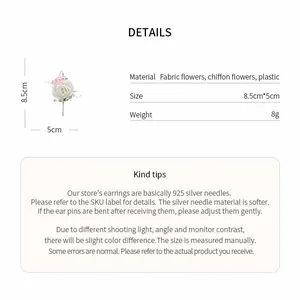 Elegant forest-style white chiffon flower hair clip accessory 8.5x5cm dimensions