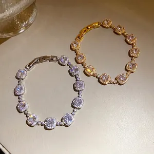 Bracelets tennis en zircon carré plaqués or 18 carats en finitions or et argent