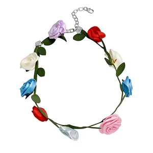 Elegant colorful rose flower vine choker necklace for a vibrant dopamine style look